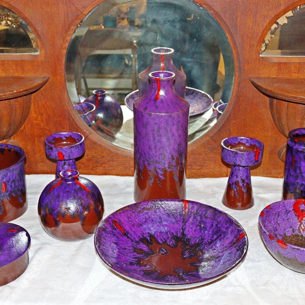 8 piece purple lava glaze Rosenthal Netter Italy Bitossi